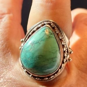 VINTAGE STERLING SILVER TURQUOISE RING SIZE 10